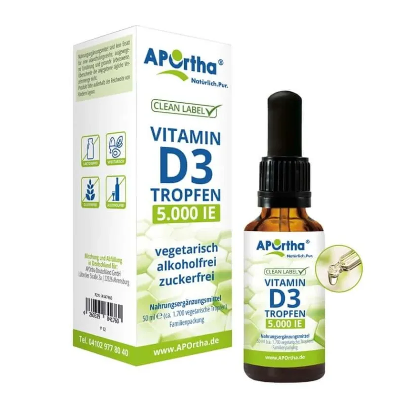 APOrtha® Vitamina D3 5.000 UI per picătură - picături vegetariene 50 ml — preț și oferte