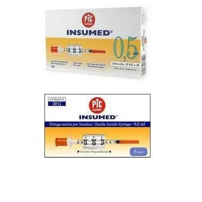 seringă de insulină pic insumed 0,5 ml 100 ui ac calibru 30 lungime 8 mm fără spațiu mort 3 pungi a 10 bucăți — preț și oferte