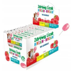 Healthy Yummy Yummy Throat Lollipop Zmeură în formă de lacrimă, 40 buc