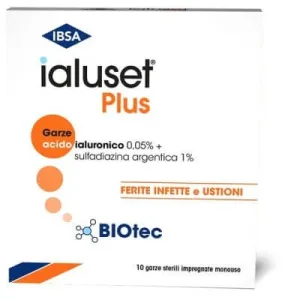 Hyaluset plus tifon impregnat cu cremă de acid hialuronic 0,05%, sulfadiazină de argint 1%, macrogol, glicerol și apă 10 x 10 cm 10 bucăți