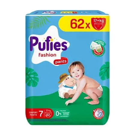 Scutece pants Fashion, Nr. 7, 17+ Kg, 62 bucati, Pufies — preț și oferte