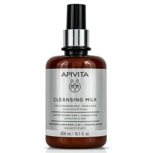 Lapte de curățare Apivita 3 în 1 pentru față și ochi cu mușețel și melissa 300ml