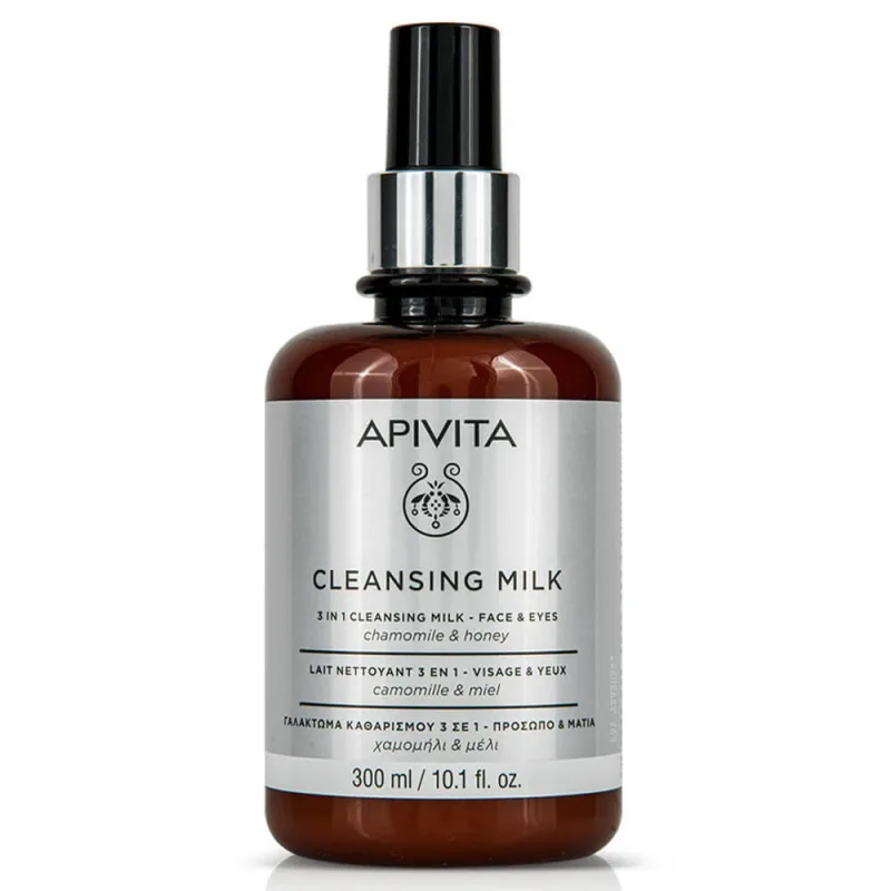 Lapte de curățare Apivita 3 în 1 pentru față și ochi cu mușețel și melissa 300ml — preț și oferte