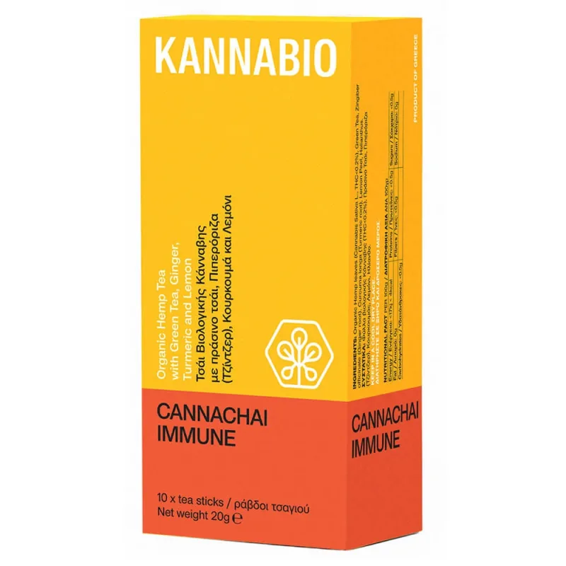 KannaBio Kannachai Immune Organic Hemp Tea cu ceai verde, ghimbir, turmeric și lămâie 10sticks — preț și oferte