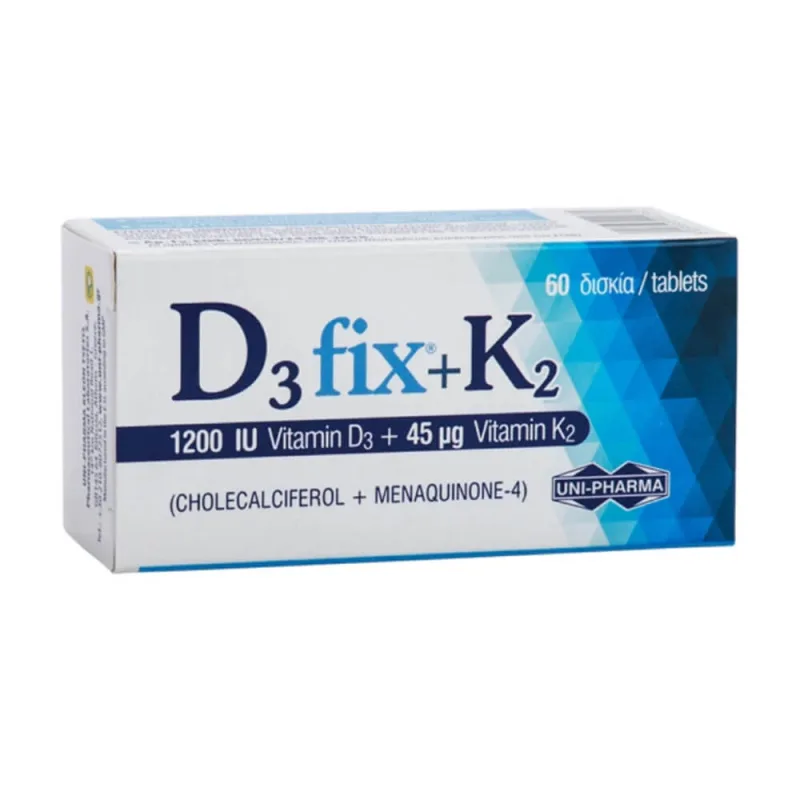 Uni-Pharma D3 Fix 1200IU + K2 45μg 60tabs — preț și oferte