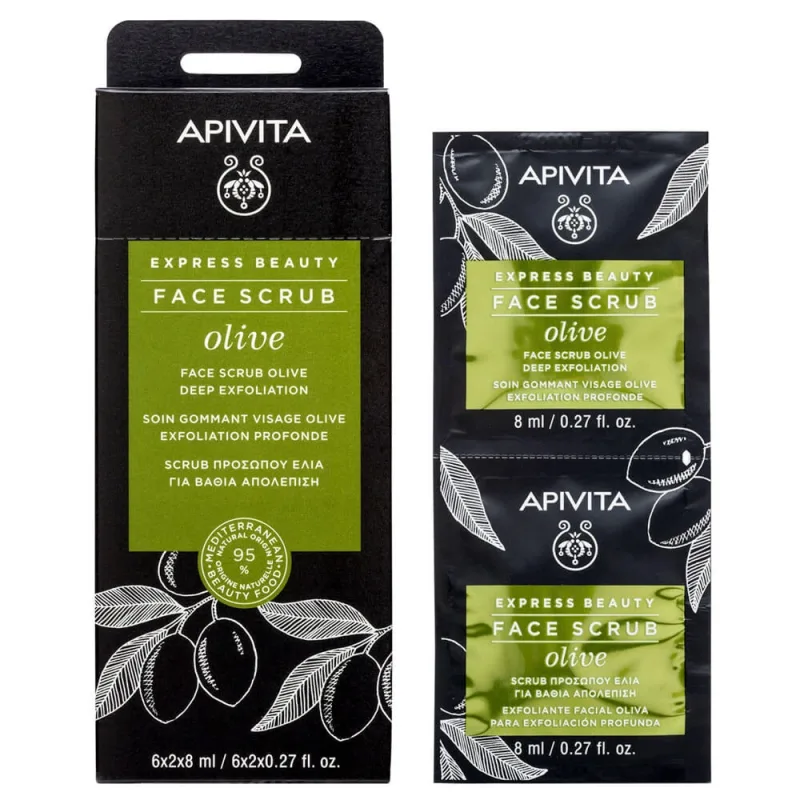 Apivita Express Beauty Face Scrub cu măsline pentru exfoliere profundă 2x8ml — preț și oferte
