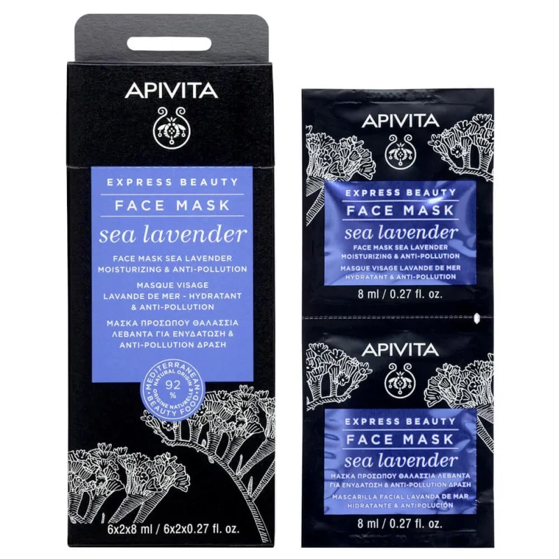 Apivita Express Beauty Mască de față cu lavandă marină pentru hidratare și acțiune antipoluare 2x8ml — preț și oferte