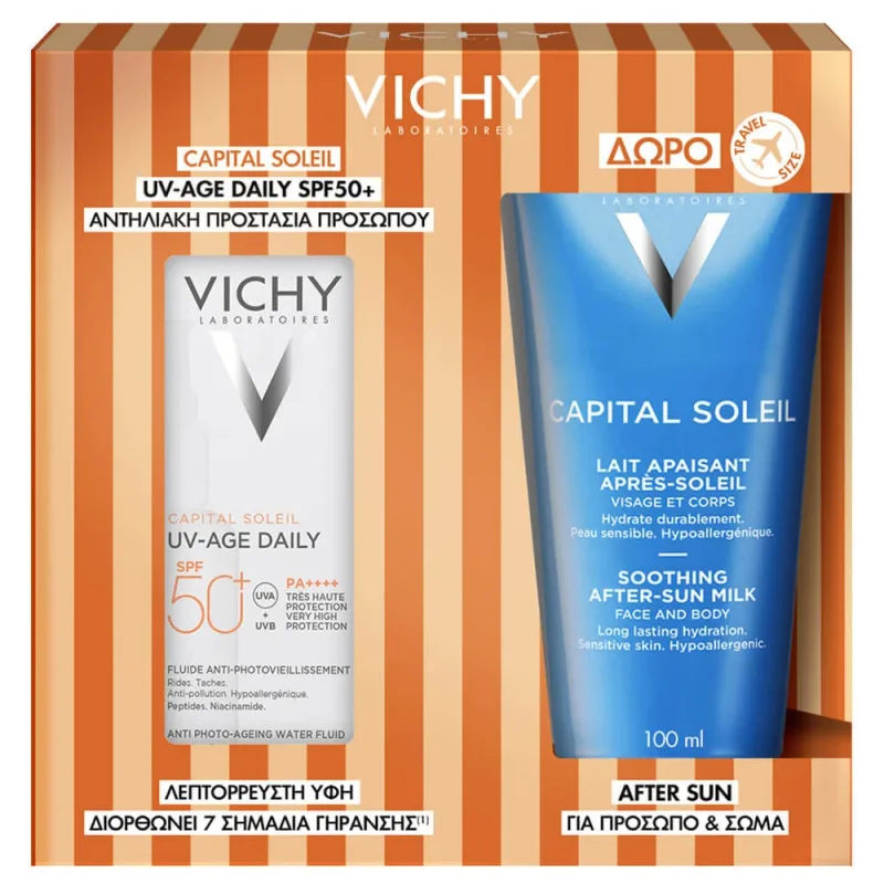Pachet promoțional Vichy Capital Soleil UV-Age Daily Fluid SPF50+ 40ml & gratuit Capital Soleil After Sun Soothing Milk 100ml — preț și oferte