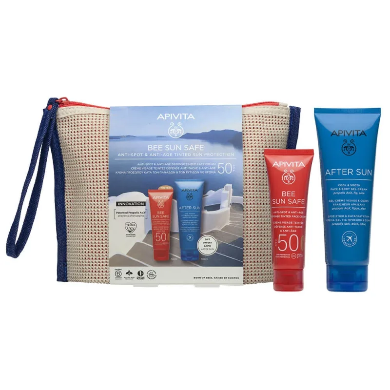 Apivita Promo Pack Bee Sun Safe Anti-Spot & Anti-Age Defence Tinted Face Cream SPF50 50ml & FREE After Sun Face & Body 100ml — preț și oferte