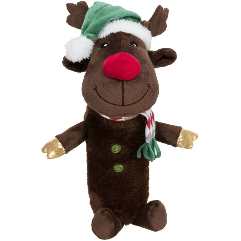 TRIXIE Christmas Ren cu Fosnaitoare, jucărie de pluș câini XS-XL, activități fizice, poliester, maro și roșu, 45cm — preț și oferte