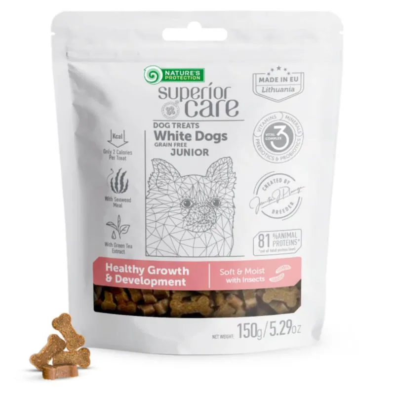 NATURES PROTECTION Superior Care Healthy Growth & Development, XS-XL, Insecte, punguță recompense funcționale fără cereale câini junior, 150g — preț și oferte