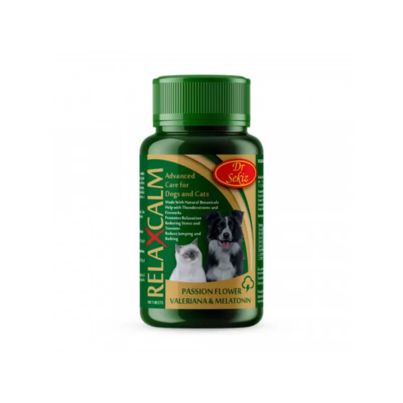 DR. SEKIZ Relaxcalm, XS-XL, supliment sistem nervos & calmante câini și pisici, flacon, 100 comprimate — preț și oferte