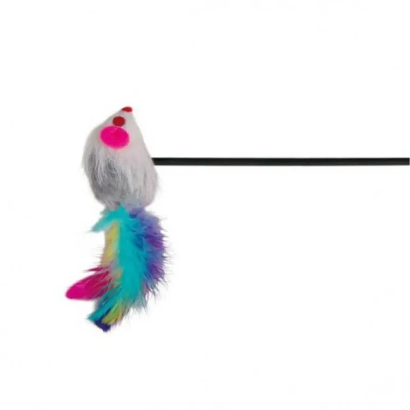 Trixie, undiță șoricel cu pană, jucărie, pisici, pluș, multicolor, 50cm — preț și oferte
