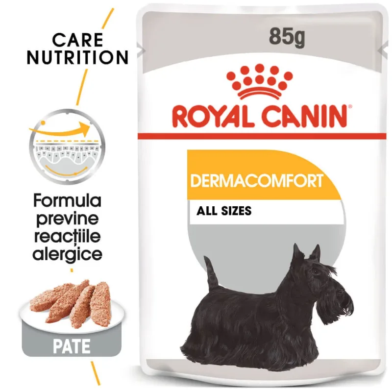 ROYAL CANIN Dermacomfort Adult, hrană umedă câini, prevenirea iritațiilor pielii, (pate), 85g — preț și oferte