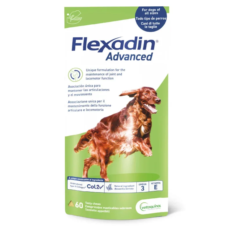 VETOQUINOL Flexadin Advanced , S-XL, supliment sistem articular câini, punguță, 60 comprimate masticabile — preț și oferte