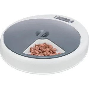 TRIXIE TX5, hrănitor automat câini și pisici, 1 bol asimetric, programabil, plastic, alb și gri, XS(1.25l, 33x5cm)