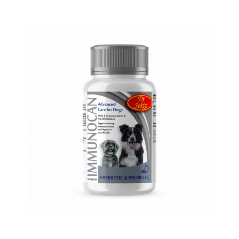 DR. SEKIZ Immunocan, supliment sistem imunitar, sistem digestiv & probiotice câini și pisici, flacon, 100 comprimate — preț și oferte
