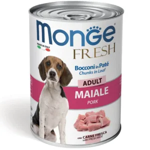 MONGE Fresh, XS-XL, Porc, conservă hrană umedă câini, (în suc propriu), 400g