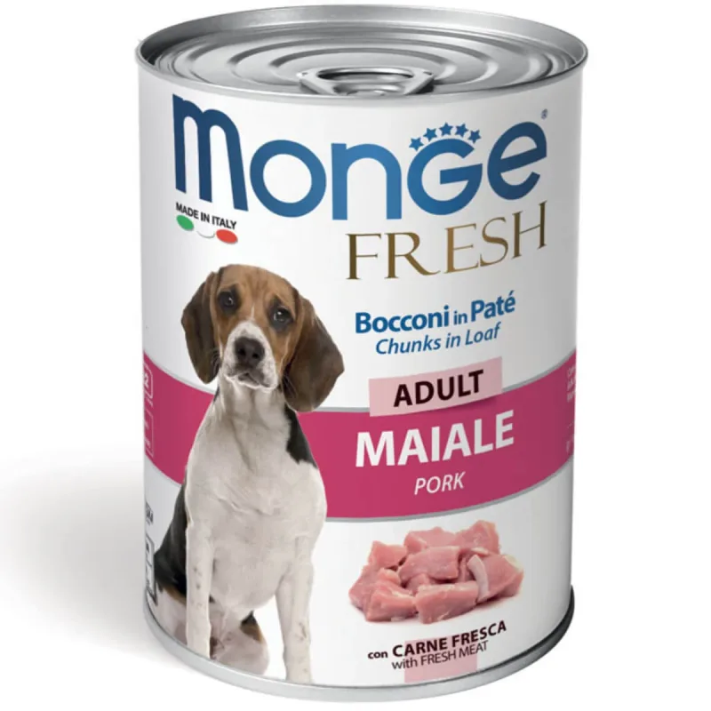 MONGE Fresh, XS-XL, Porc, conservă hrană umedă câini, (în suc propriu), 400g — preț și oferte