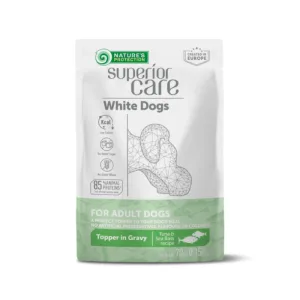 NATURES PROTECTION Superior Care White Dogs, XS-XL, Ton și Pește alb, plic hrană umedă câini, (topping), 70g