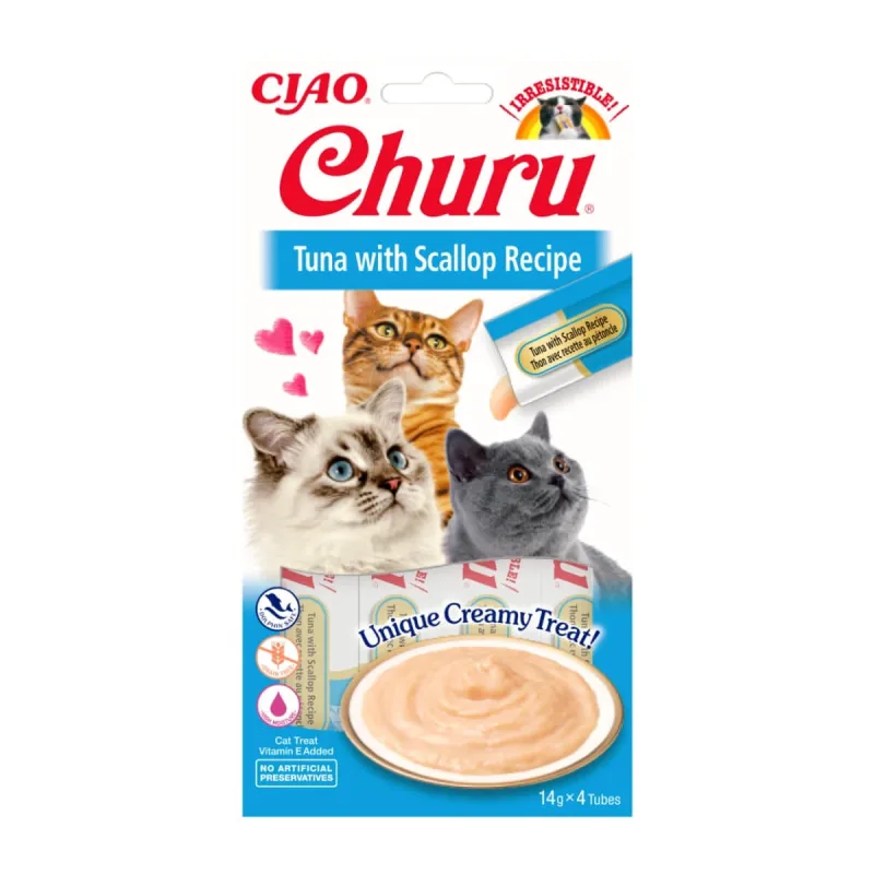 INABA CIAO Churu Pure, Ton și Scoici, recompense lichide lichide fara cereale Pisici, topping cremos, 14g x 4 — preț și oferte
