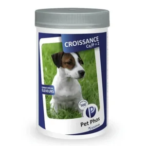 PET PHOS Croissance Ca/P=2, XS-M, supliment sistem osos câini junior, flacon, 500 comprimate