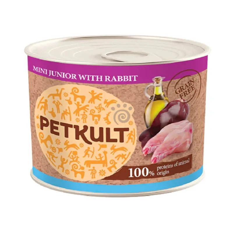 PETKULT Grain Free Mini Junior, Iepure, conservă hrană umedă fără cereale câini junior, 185g — preț și oferte