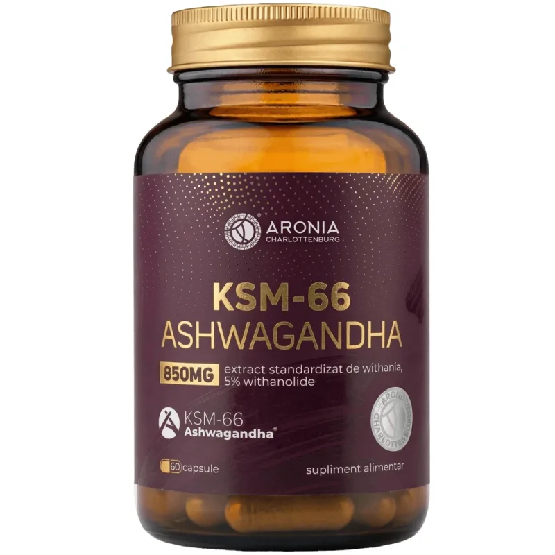 Ashwagandha KSM-66® la 850 mg — 60 capsule cu extract patentat din Ashwagandha, pentru gestionarea stresului, calm și somn odihnitor — preț și oferte