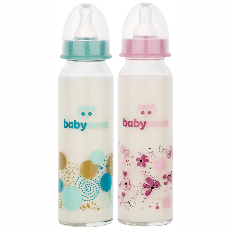 Biberon din sticla decorat 0-24 luni, 43706, Baby Nova | 240 ml — preț și oferte