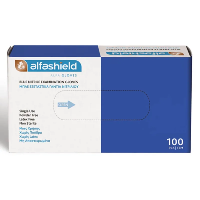 Alfashield Mănuși de examinare de unică folosință din nitril fără pudră albastru mic 100pcs — preț și oferte