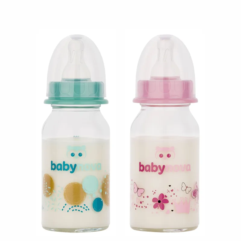 Biberon din sticla decorat 0-24 luni, 44606, Baby Nova | 120 ml — preț și oferte