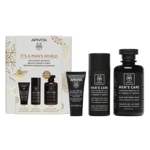 Apivita Promo Pack Men's Care Face Cream 50ml, Black Detox Cleansing Gel 50ml & GRATUIT Men's Care Hair-Body Wash 250ml