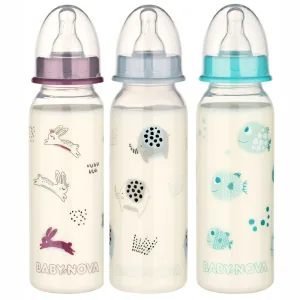 Biberon PP cu inel fosforescent Noapte buna, tetina M, 47011, Baby Nova | 240 ml