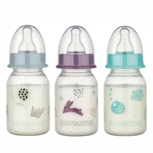 Biberon PP decorat, tetina rotunda S, slow, 46010, Baby Nova | 120 ml