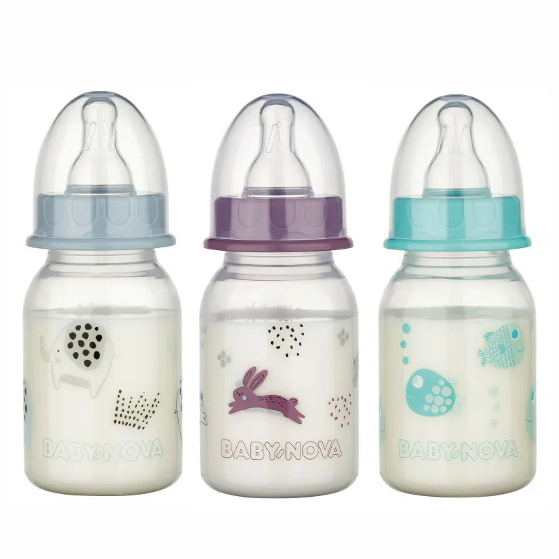 Biberon PP decorat, tetina rotunda S, slow, 46010, Baby Nova | 120 ml — preț și oferte