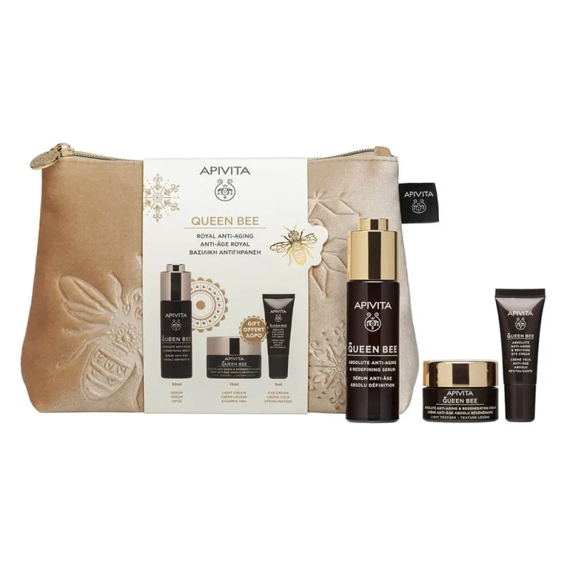 Apivita Promo Pack Queen Bee Total Anti-Aging & Contour Lifting Serum 30ml cu FREE Light Texture Cream 15ml & Eye Cream 5ml — preț și oferte