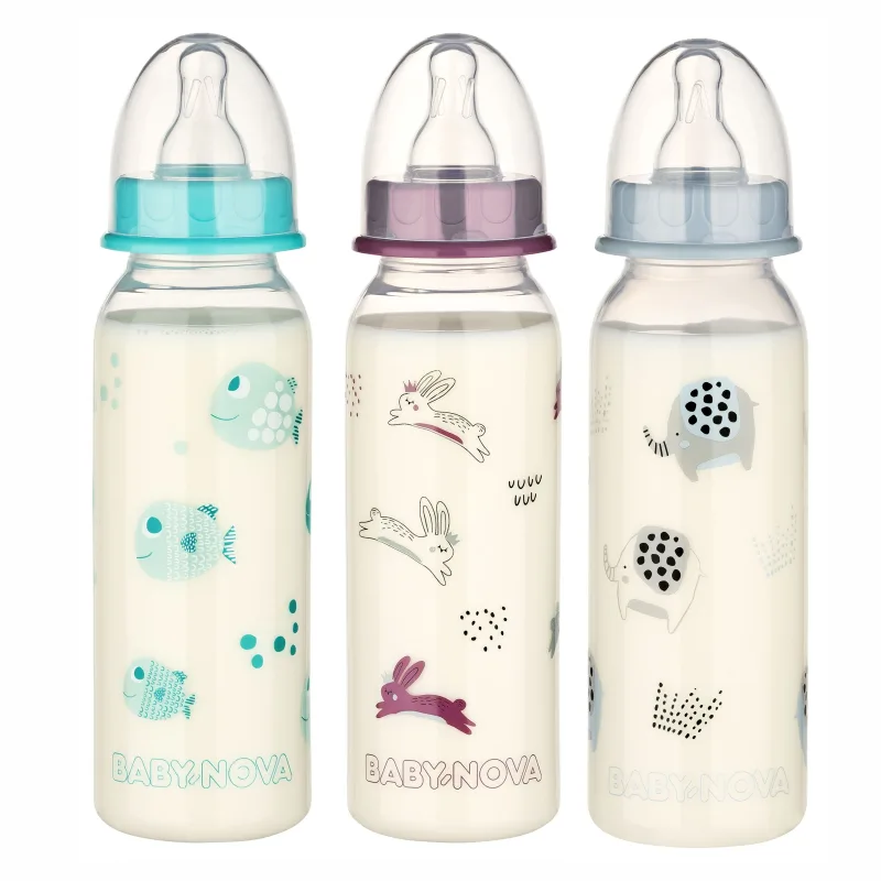 Biberon PP fara BPA, decor animalute, tetina rotunda M, 0-24 luni, 47010, Baby Nova | 130 ml — preț și oferte