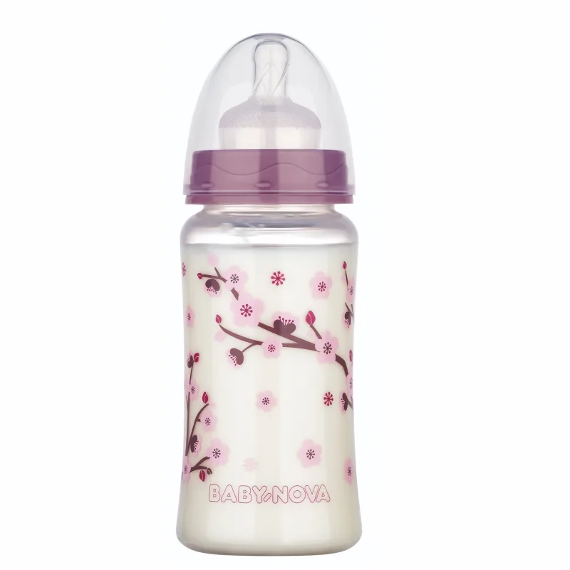 Biberon PP fara BPA, decorat, cu gat larg si sistem anticolici 0-24 luni, 48002, Baby Nova | 300 ml — preț și oferte