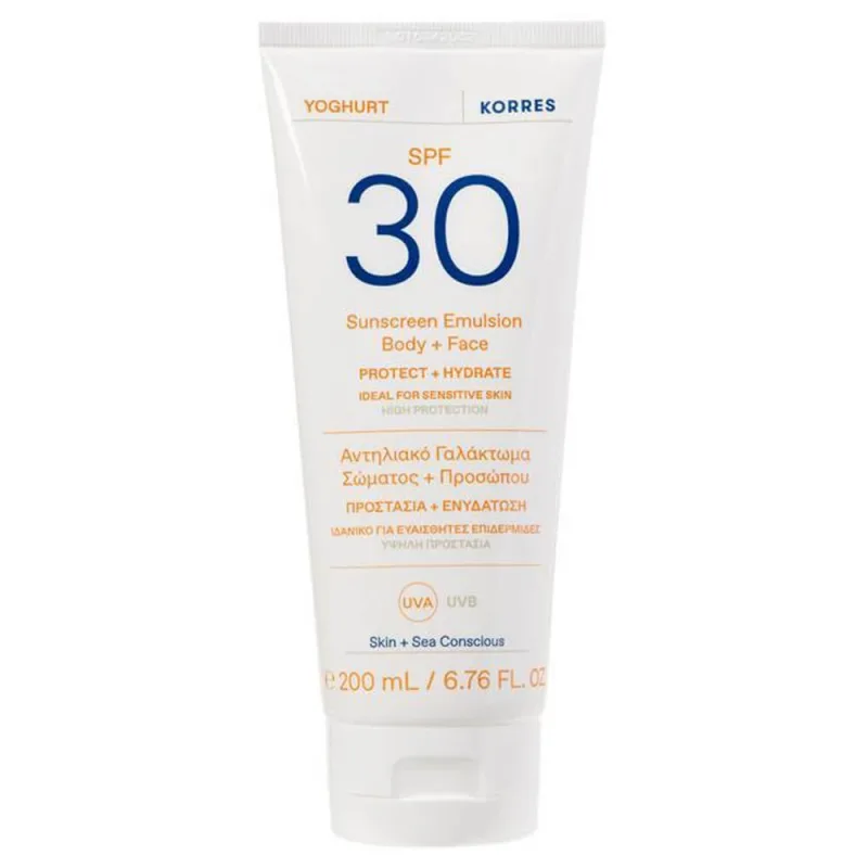 Korres Protecție solară pentru corp și față Lapte iaurt SPF30 200ml — preț și oferte
