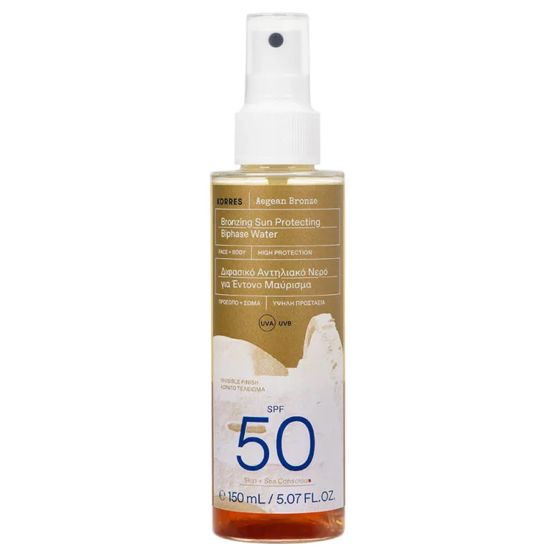 Korres Aegean Bronze Bronzing Sun Protecting Biphase Water SPF50 150ml — preț și oferte