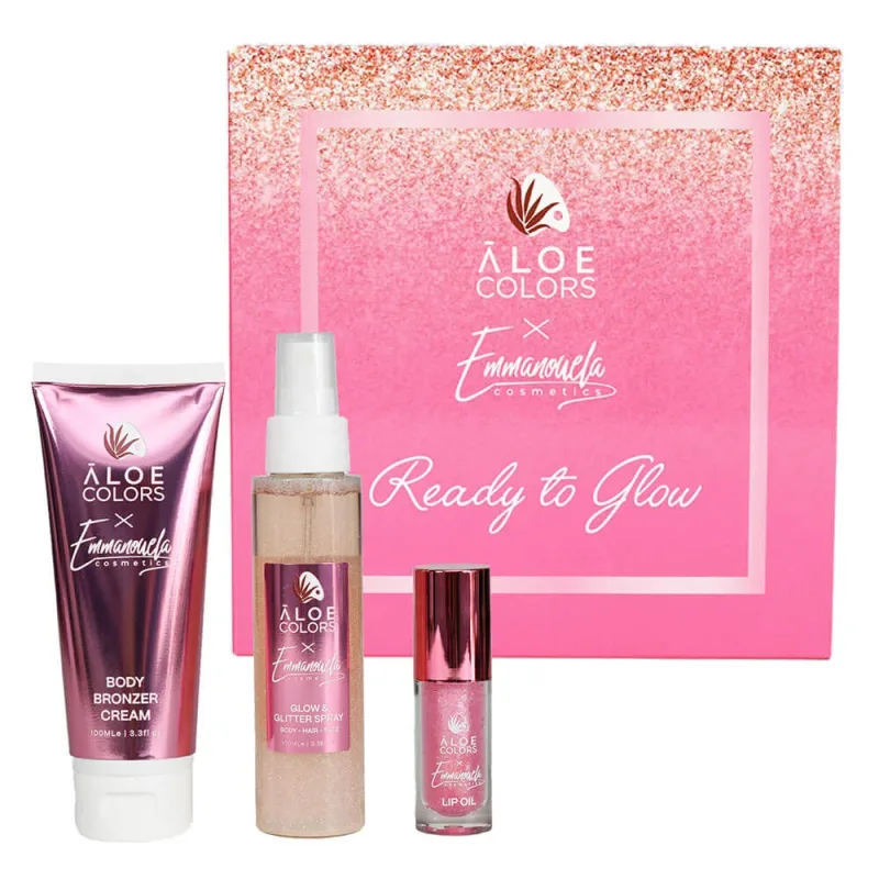 Aloe+ Colors Emmanouela Cosmetics Ready to Glow Set cu Golden Body Bronzer Cream 100ml, Secret Glow & Glitter Spray 100ml & Lip Oil 10ml — preț și oferte