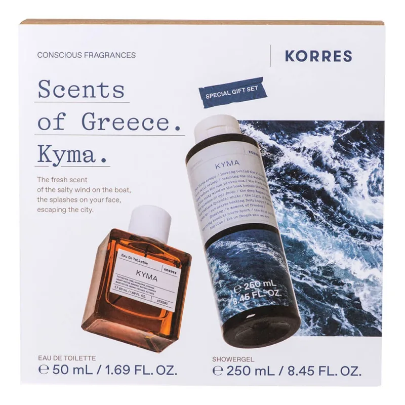 Korres Set cadou special cu apă de toaletă Kyma Parfum pentru bărbați 50 ml și gel de duș 250 ml — preț și oferte