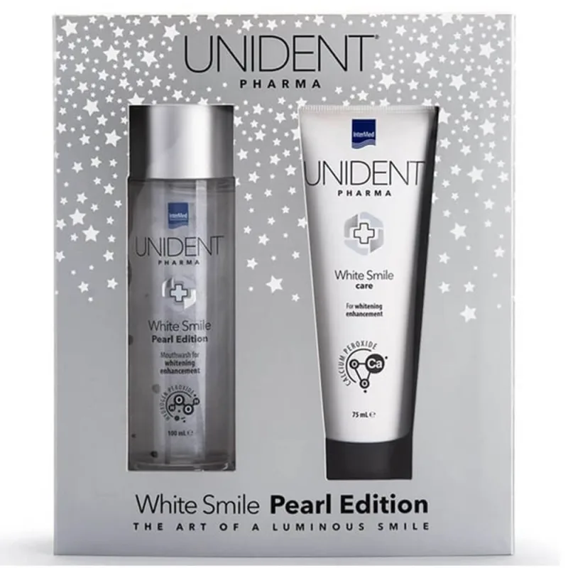 Intermed Unident Promo Pack White Smile Care pastă de dinți 75ml & White Smile Pearl Edition apă de gură 100ml — preț și oferte