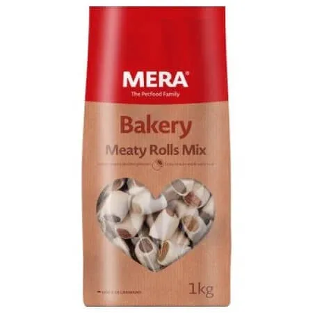 Recompense pentru caini, biscuiti umpluti cu 3 arome Bakery Meaty Rolls Mix, 1 kg, Mera — preț și oferte