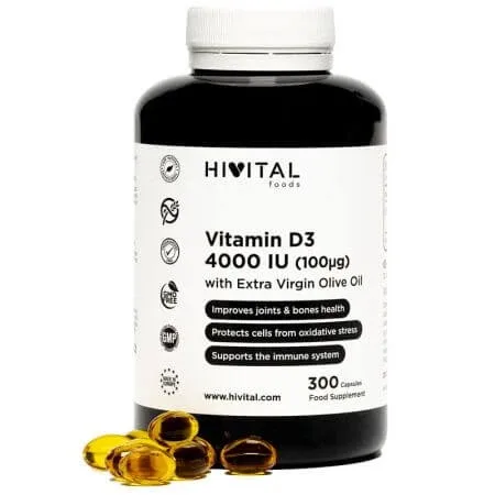 Vitamina D3, 4000 UI, 300 capsule, Hivital — preț și oferte