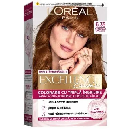 Vopsea de par cu acid hialuronic Excellence Color Creme 6.35 Maro Ciocolata, 192 ml, Loreal — preț și oferte