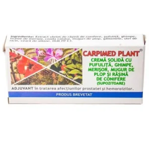 Crema solida cu extracte din plante si rasina din conifere Carpimed Plant, 10 supozitoare, Elzin Plant