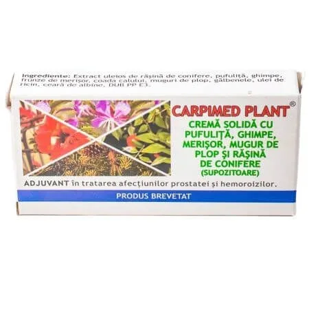 Crema solida cu extracte din plante si rasina din conifere Carpimed Plant, 10 supozitoare, Elzin Plant — preț și oferte