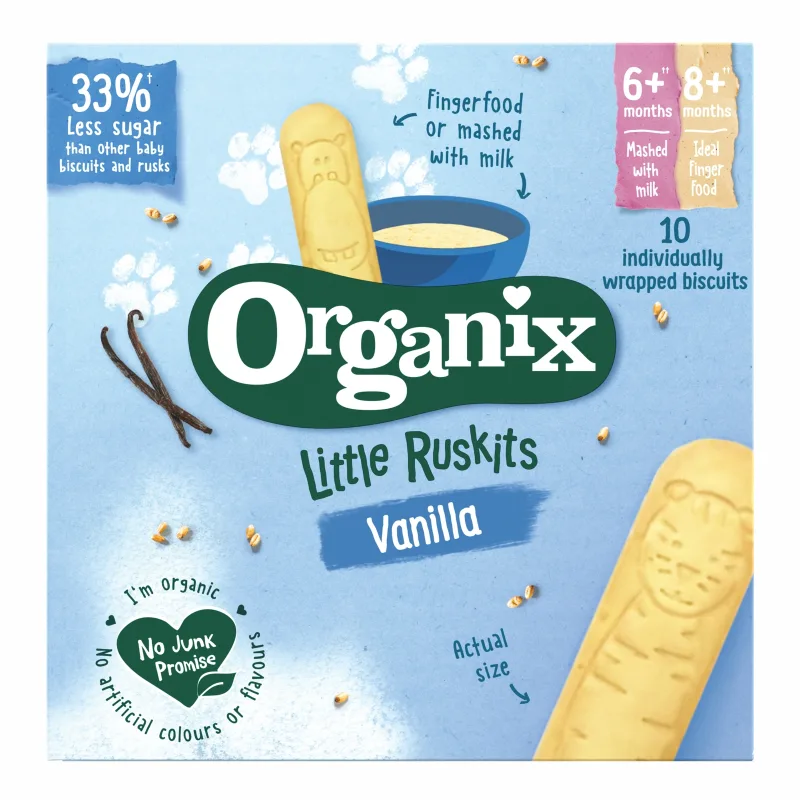 BISCUITI ECOLOGICI BIO CU VANILIE PENTRU SUGARI LITTLE RUSKITS 6+ LUNI 60G 673214 ORGANIX BRANDS — preț și oferte