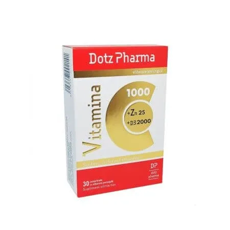 Vitamina C 1000 mg Zn 25 mg D3 2000 UI, 30 comprimate cu eliberare prelungita, Dotz Pharma — preț și oferte